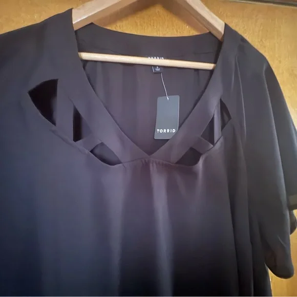 Torrid Black Cutout Women's Blouse - Picture 2 of 8